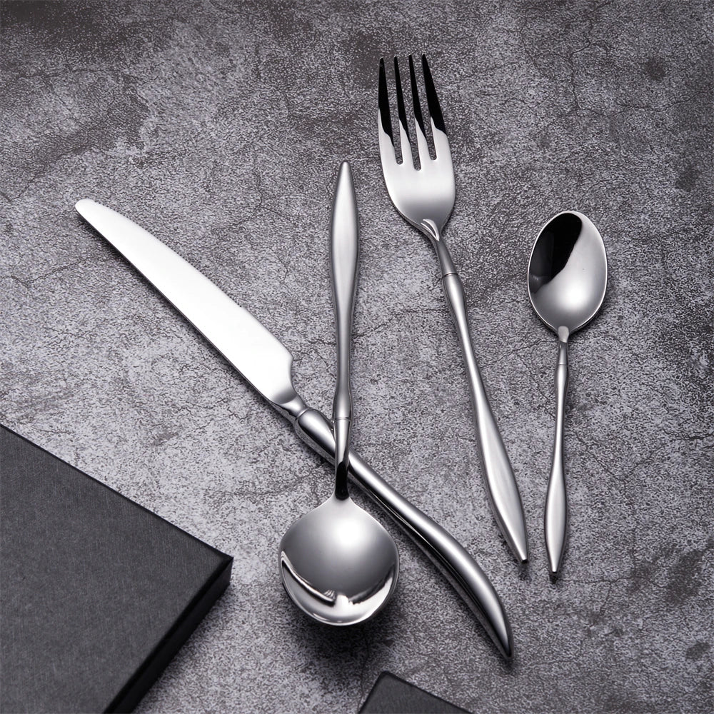 High Grade Outdoor Camping Cutlery Set Gold Silverware 304 Stainless Steel 18/8 Flatware Tableware Dinnerware for School Cant