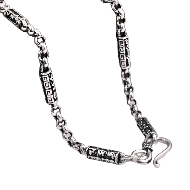 S925 Sterling Silver Six Word Pearl Necklace  for Men and Women Vintage Jewelry Necklace Amulet Good Luck Necklace