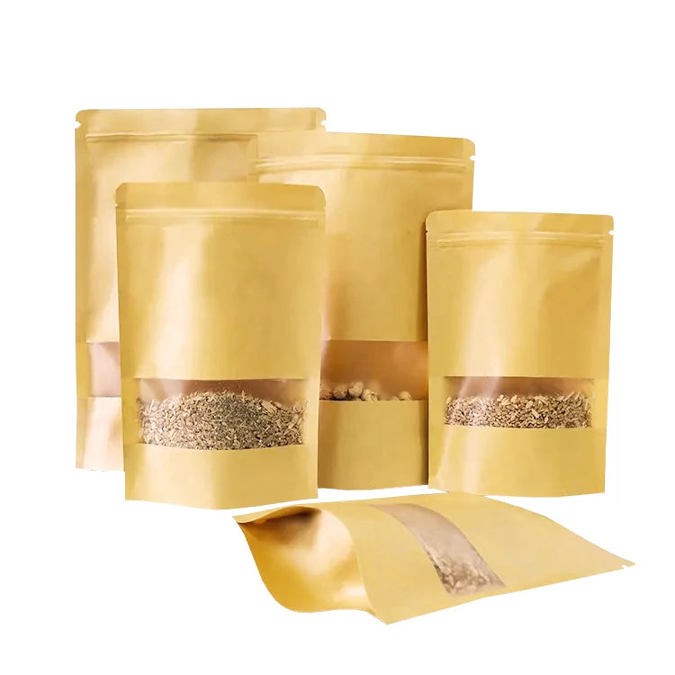 Factory Price  Stand up Pouch With Zipper and Window Kraft Paper Packaging Bag for Nuts Powder Snack Packaging With Zipper