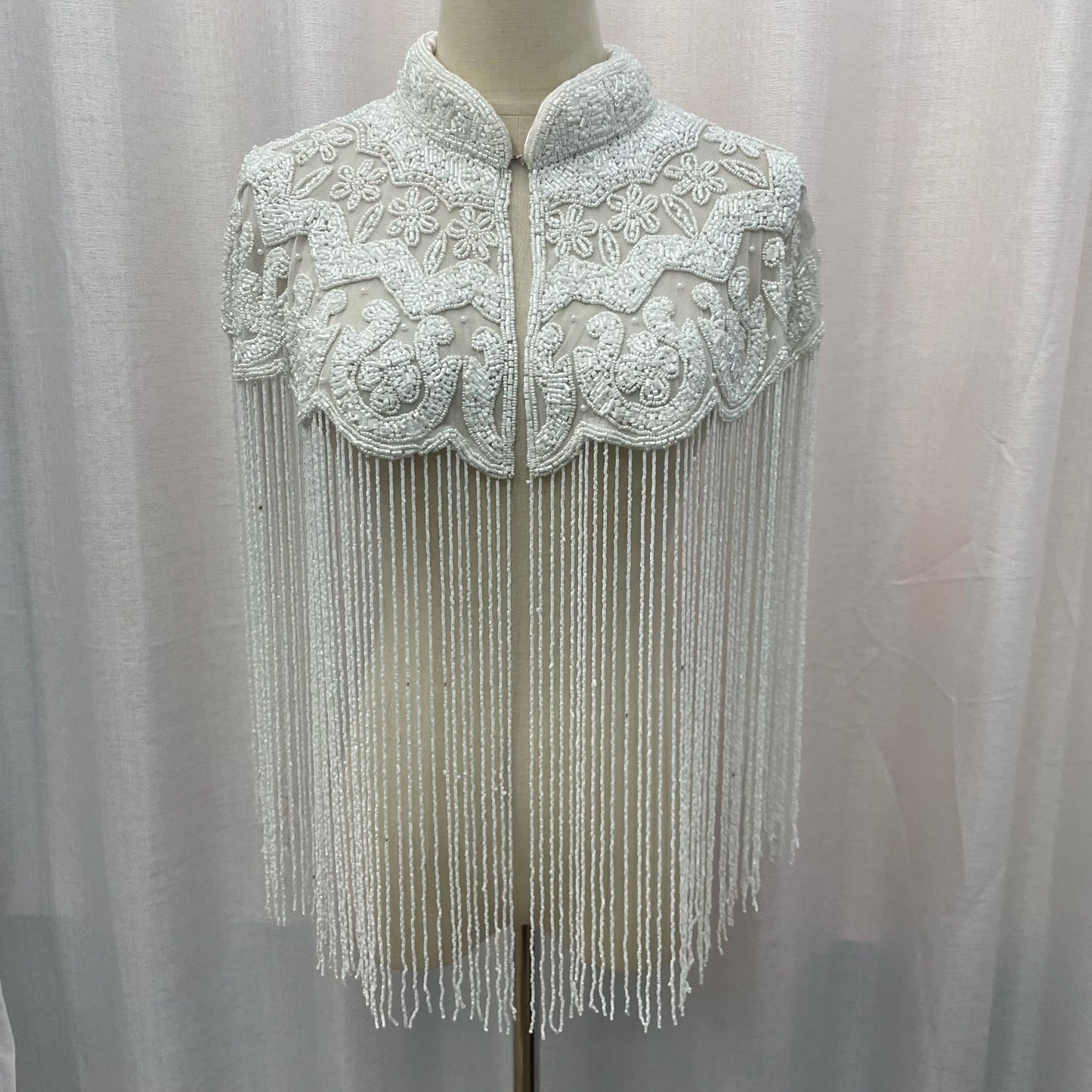 Pure White Handmade Collar With Beaded Tassels for High Style