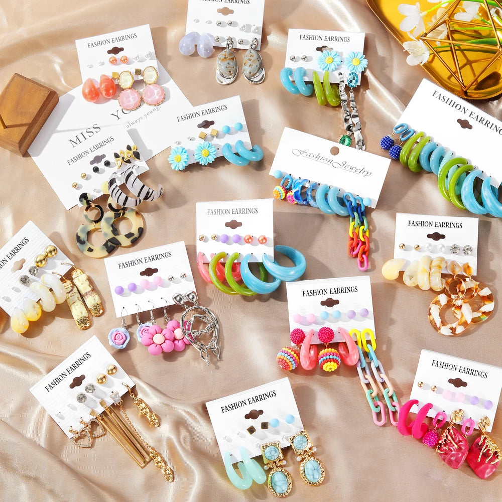 VKME New Design Fashion Colorful Resin Hoop Earrings Boho Earrings Jewelry