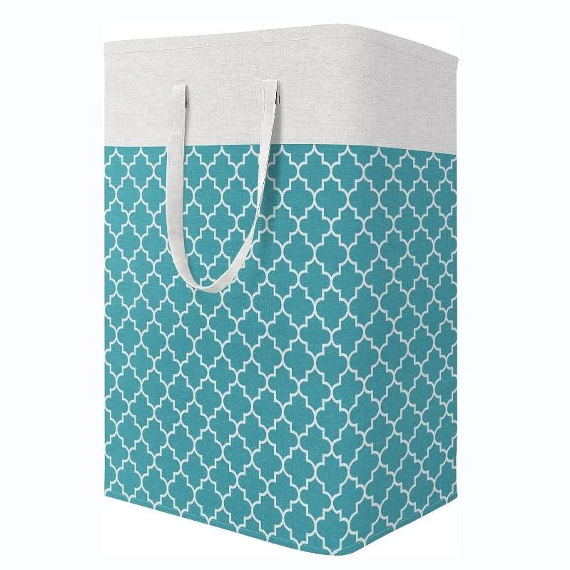 Square Cotton Freestanding Waterproof Laundry Hamper with Easy Carrying Handles Collapsible Storage Basket for Wardrobe Cloth