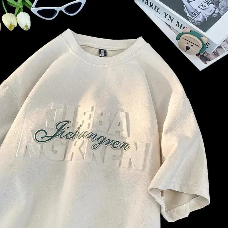 Summer 100% Cotton 3d Foam Printing Oversized Tshirt Men Custom Heavyweight Puff Print T-shirt