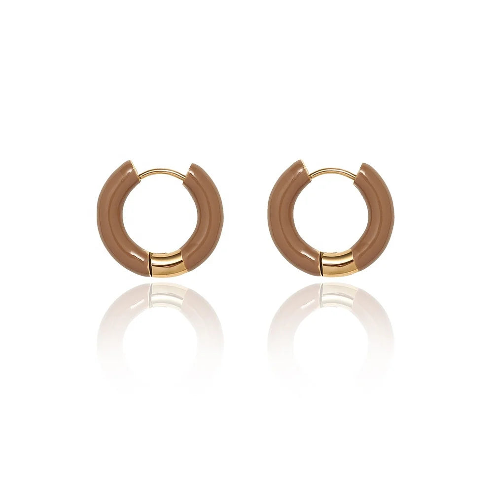 Wholesale Custom Jewelry 20mm Round Huggie Hoops Gold Hoops Stainless Steel Huggie Earrings Enamel Hoop Earring