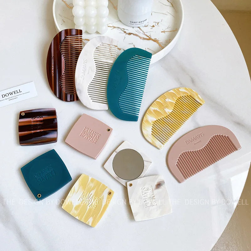 Wholesale New Design Custom Logo Acetate Hair Comb Mirror Set Makeup Mirror for Women