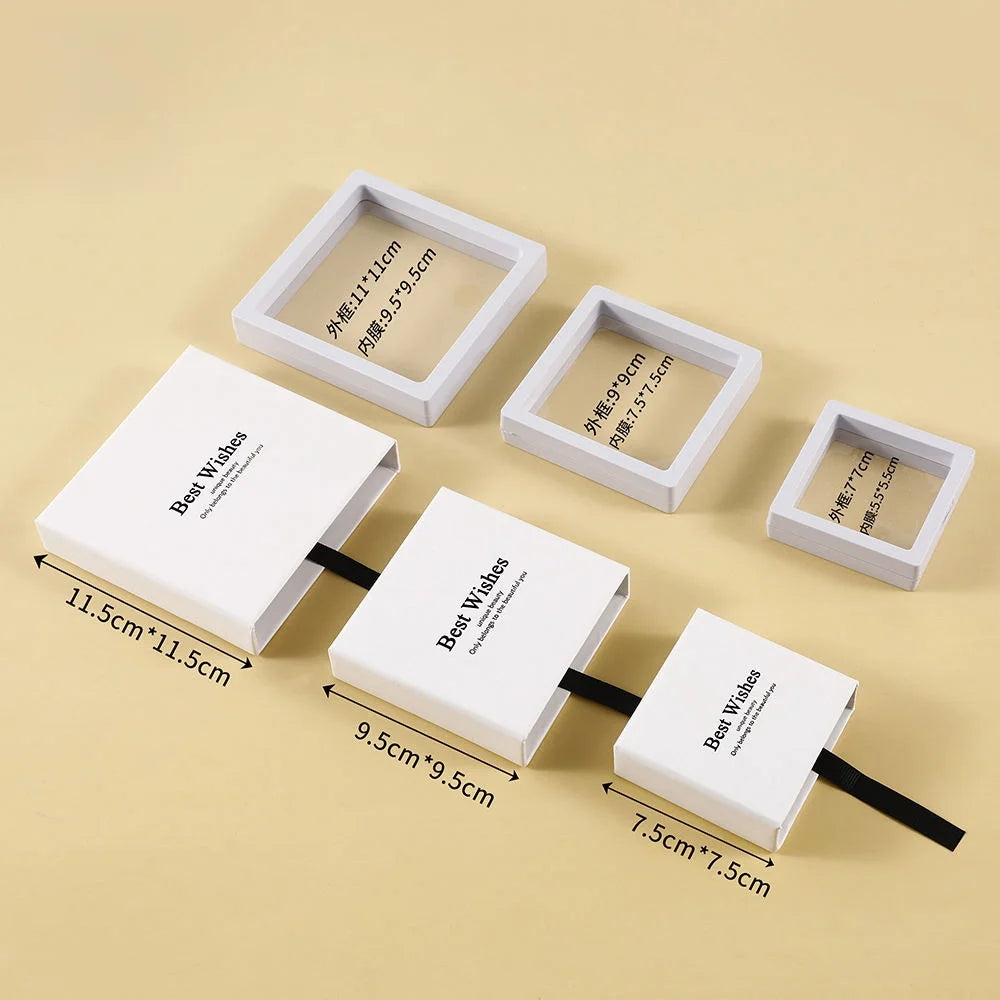 7.2*7.2cm White Jewelry Box Transparent PE Film 3d Display Box Necklace Bracelet Ring Earring Box With logo