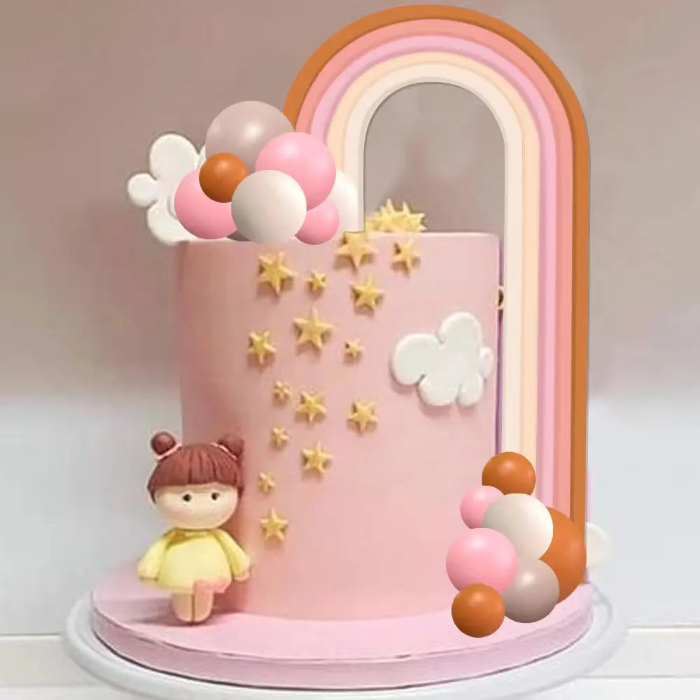 New Hot Large Soft Pottery Bohemian Style 3D Rainbow Birthday Cake Insert for Thanksgiving Graduation Cake Topper Decoration