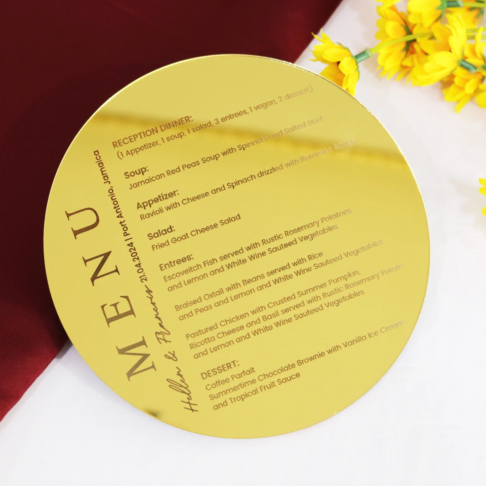 Factory Custom Gold Mirror Acrylic Wedding Menu Cards for Reception Event Wedding