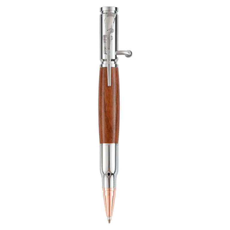 2026 Luxury Brass Pen Kits Wooden Barrel Ballpen Outdoor Self-defense Original Solid Wooden Bolt Action Hunter Pen with Custo