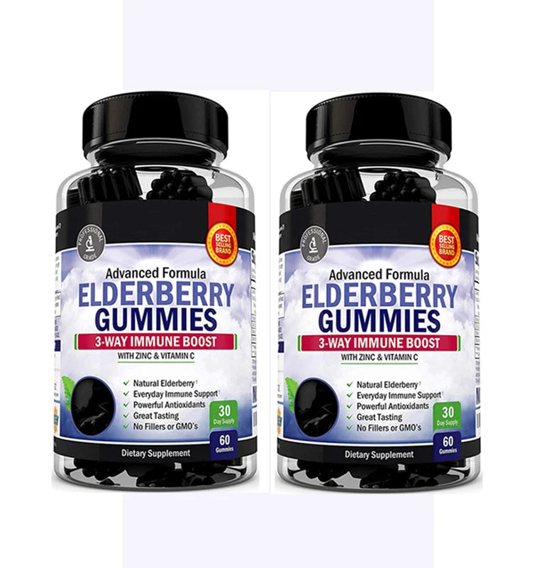 Amazon Hot Sale Black Elderberry  Bear gummy sweet fruit Organic Elderberry Gummies for  Immune System 60 Counts