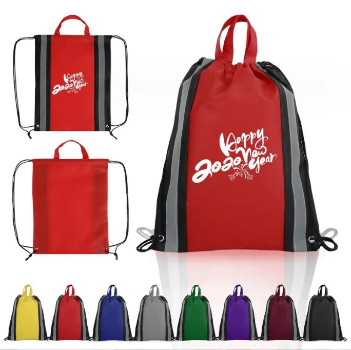 2026 Hot Sell Fashionable Reflective Stripe Sportpack  Nylon Sport Pack Drawstring Bag