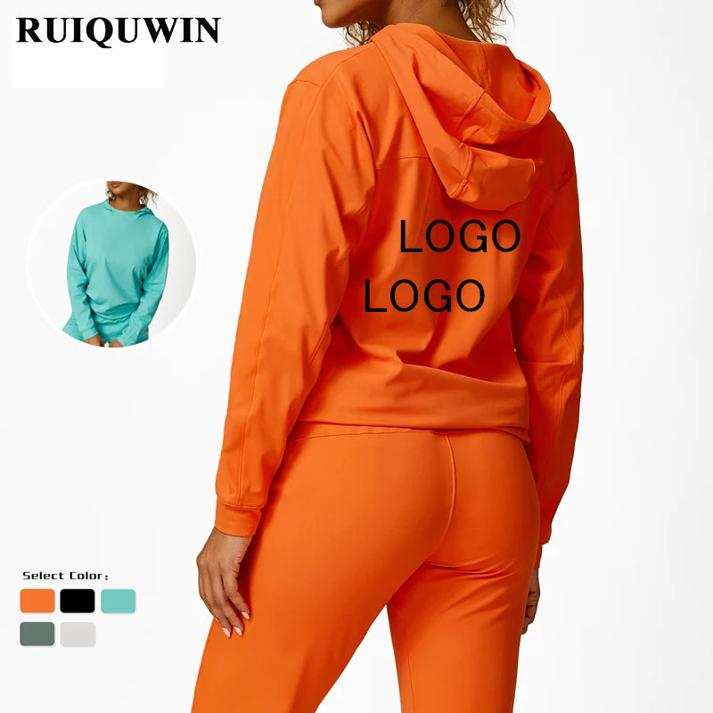RUIQUWIN Factory Customized Hoodie Sports Wear Top and Pants Women Sportswear Adjustable Elastic Fashion Running Wear Set