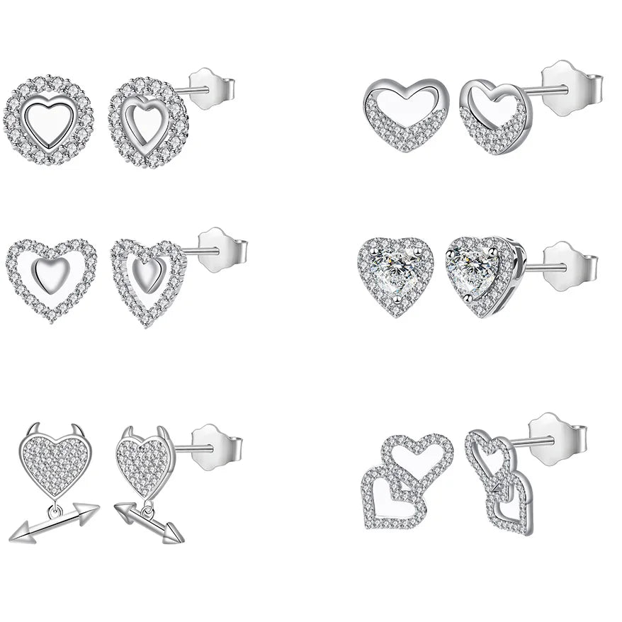 Wholesale 925 Sterling Silver Exquisite Heart Shaped Cubic Zirconia Rhodium-Plated Fine Jewelry Earrings for Women