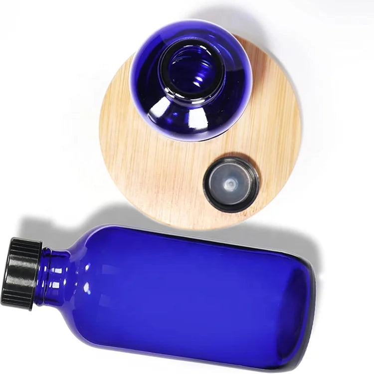 Blue Boston Bottles with Black Poly Cone Cap 4 oz Round Glass Bottle for Essential Oil Perfume and Liquid