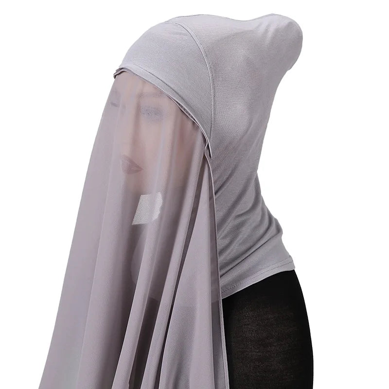2022 New Malaysia One Piece Instant Chiffon Hijab Ready-to-Wear Plain Chiffon Scarf Shawl Inner Caps Jersey Bonnet Muslims