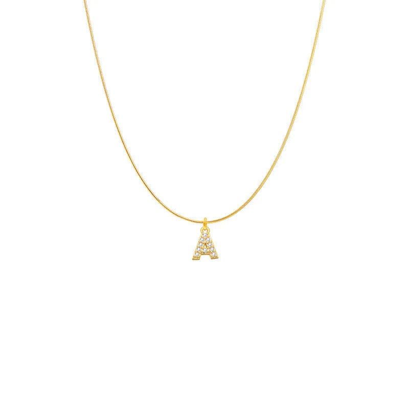 Fenny Fashion No Fade Snake Chain Dainty Zirconia Pave English Letter Pendant Necklace Stainless Steel Jewelry Wholesale