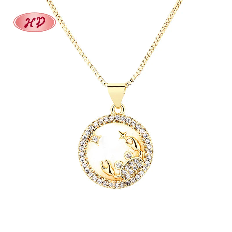 Fashion Luxury Aaa Cubic Zirconia 18K Gold Platedd Animal Jewelry Crab Pendant Necklaces for Women