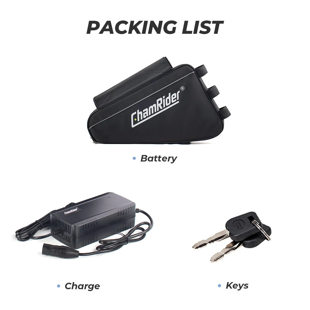 ChamRider UK EU Stock 18650 21700 72V 48v 52v 45ah 14S7P Ebike Triangle Battery Lithium Ion Triangular Electric Bicycle Batte