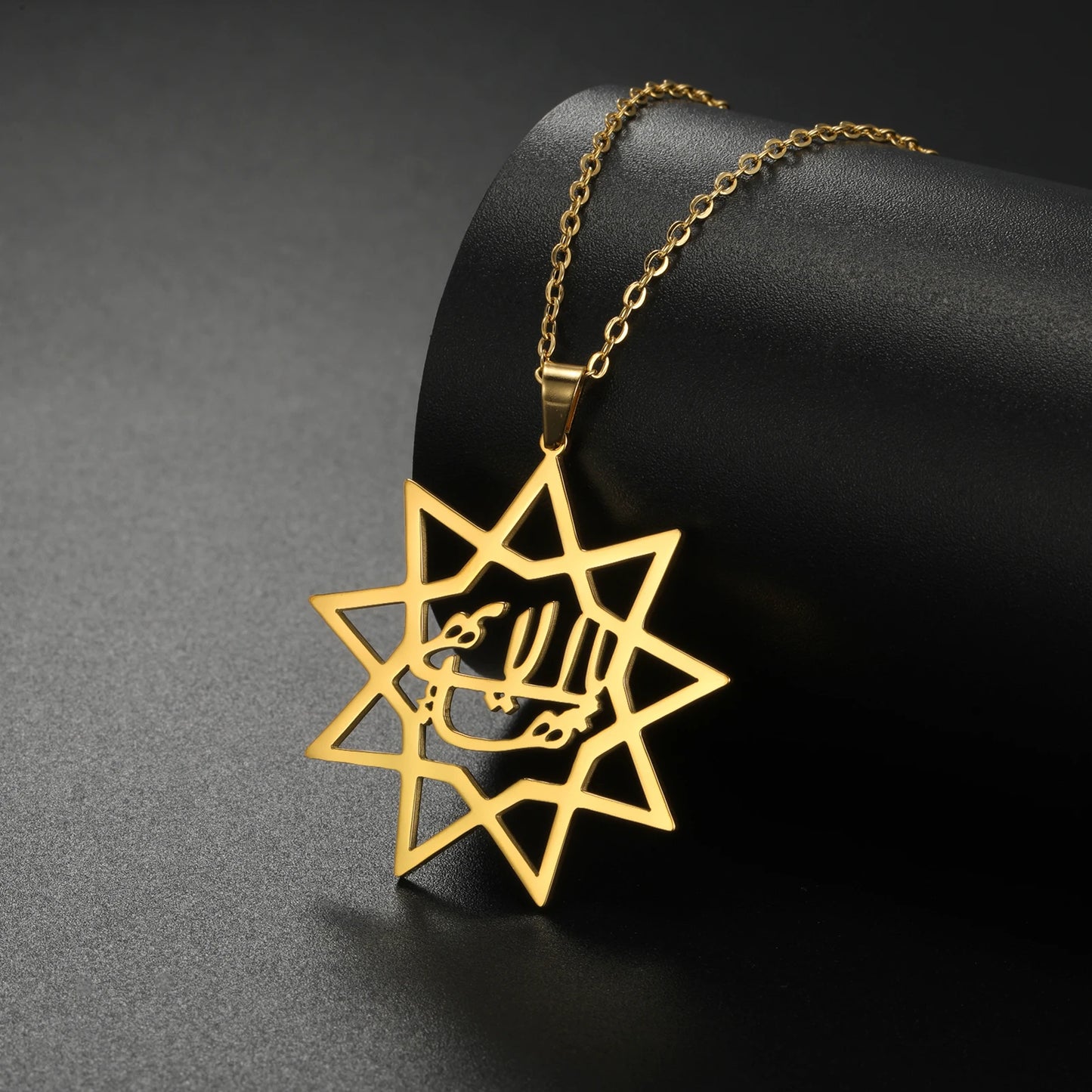Christian Symbol Pendant Necklace for Women Vintage 9-Pointed Star Religious Stainless Steel Necklace Trendy Arabic Rune Jewe