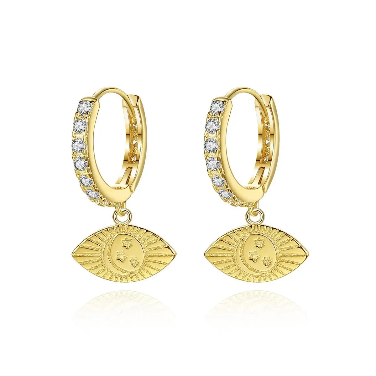 Wholesale 925 Sterling Silver Devil Eye Hoop Earrings 18K Gold Plated Moon Star Zircon Manufacturer Dropshipping Gift