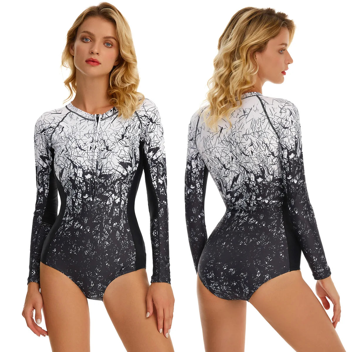 Customization Stylish Design Women 1-PC Long Sleeves Swimsuits Swimwear Surfing Swimming Bathing Suit