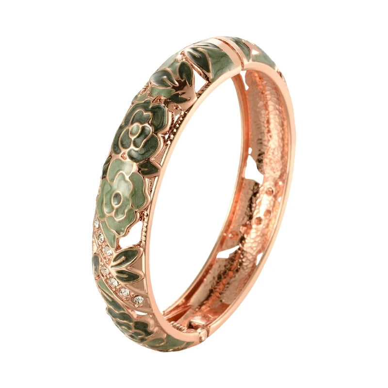 Fine Jewelry Daili Green Floral Inlay Diamond-Studded Bracelet Fashionable Bangles and Wristbands