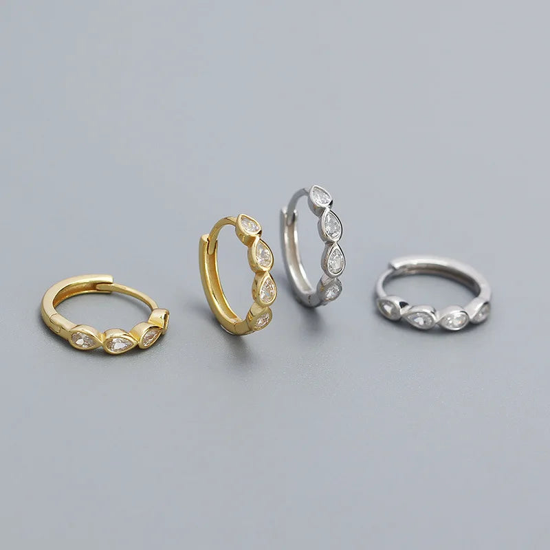 Pure 925 Sterling Silver Stacked Huggie High Grade Water Drop Zircon Hoop Earrings for Women Fine Jewelry Gift YHE0605