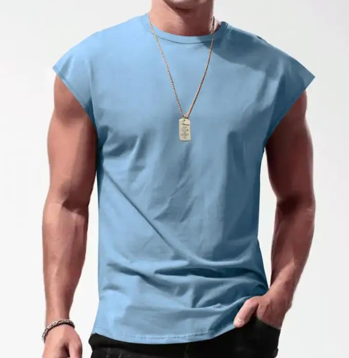 Men's Summer Casual Sports T-shirt Loose Fit Men's Sleeveless Bottom Shirt Solid Color Tops