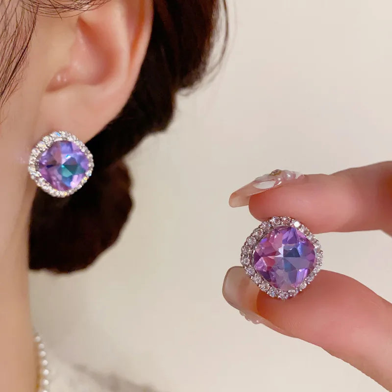 2024  Exquisite Fashion Small Super Shining Micro-Inlaid Zircon Purple Rhinestone Earrings