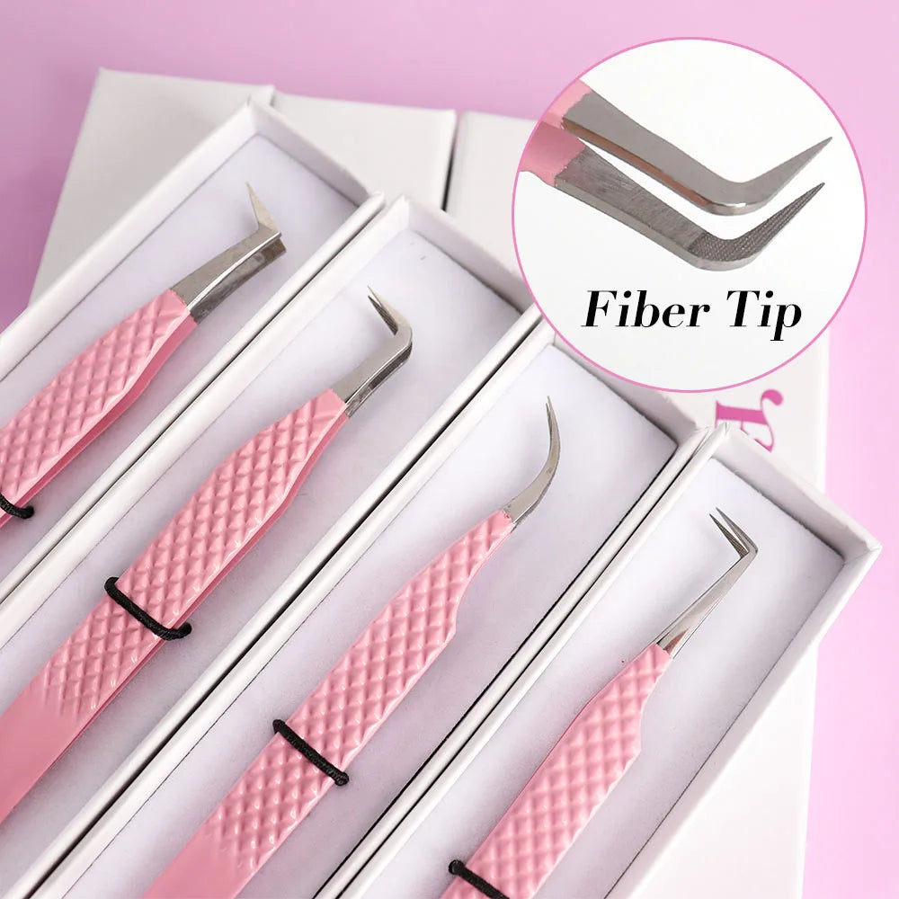 Fiber Tip Private Label Custom Isolation Strong Hold Straight Volume Tweezers 90 75 Degree Fiber Tip Eyelash Extension Tweeze