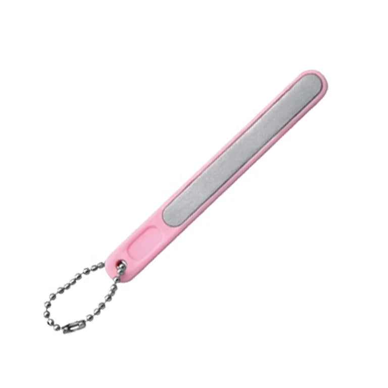 Abrasive Disposable Mini Nail File Stainless Steel Handle Plastic 12cm Pink Printed Double Sided Straight Pattern 80/120 Grit