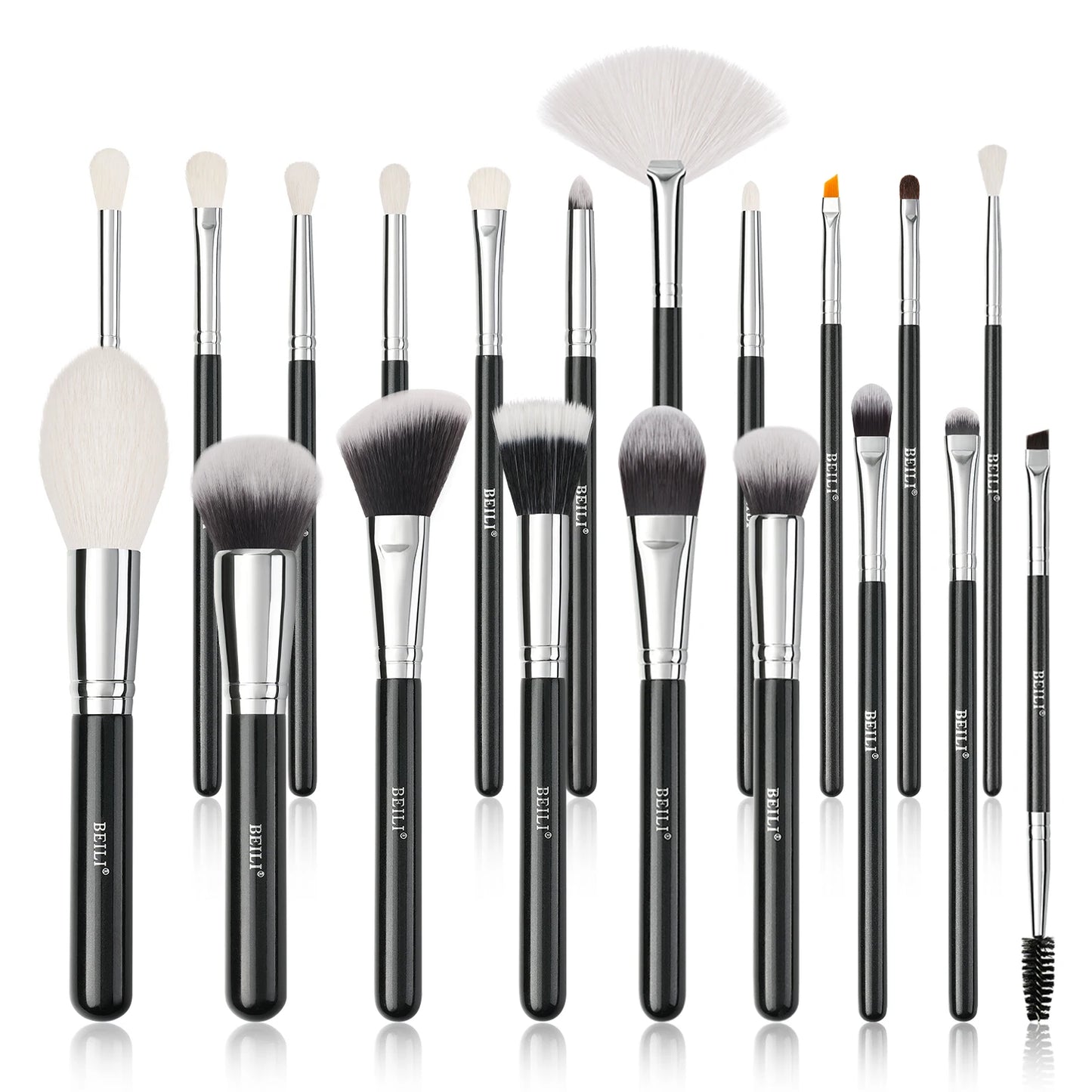 BEILI Factory Price 20pcs Goat Hair Makeup Brush Set Wood Handle Black Makeup Brushes Custom logo Private Label Makeup Brush 