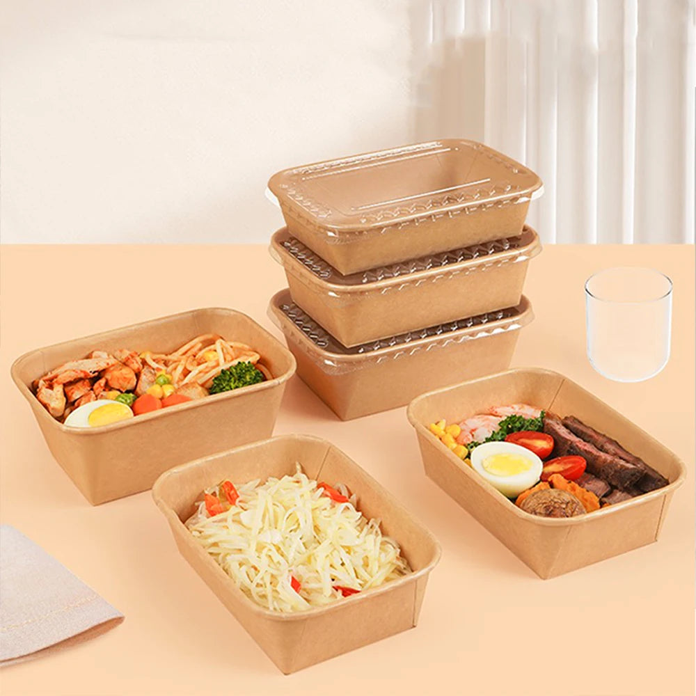 750ml Rectangle Salad Brown Kraft Paper Box with Lid Disposable Custom logo