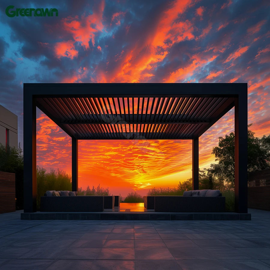 Outdoor Garden Pergola Black Motorized Louvered Roof Waterproof Gazebos Sunroom Aluminium Pergolas