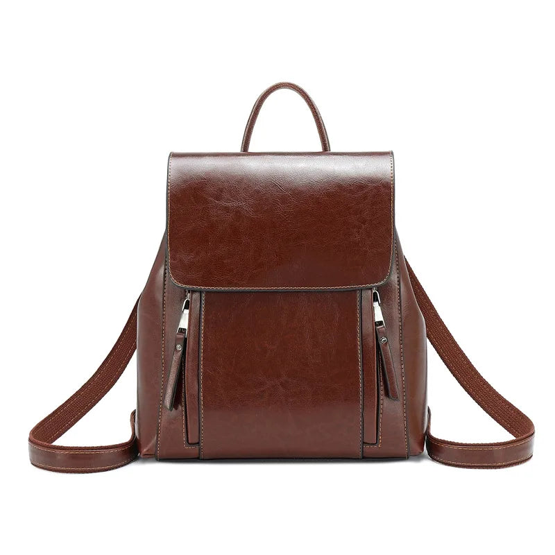 Cowhide Leather Vintage Japan Ladies Waterproof Summer Spring Travel Backpack Crossbody Purse Fashion Genuine Leather Zipper