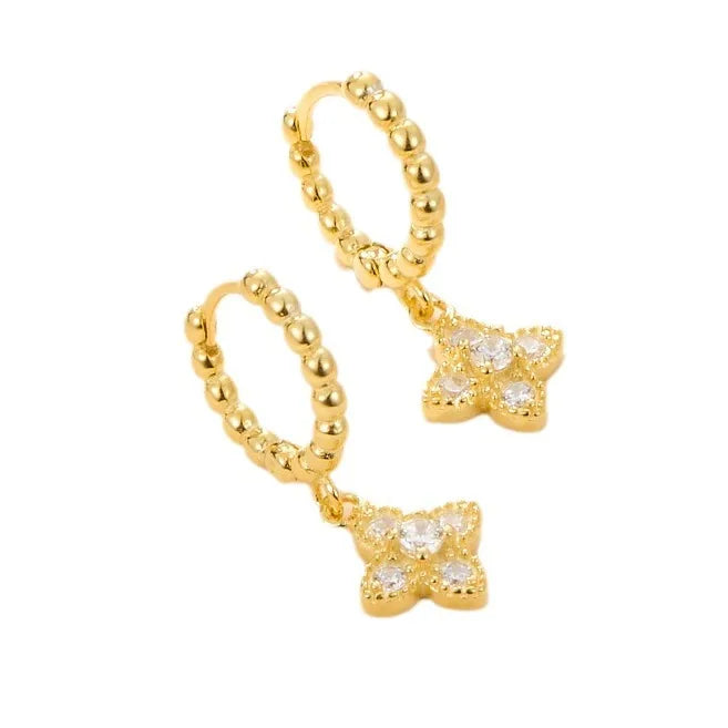 Daidan Elegant Women's S925 Earrings Gold Plated Sterling Silver Clover Drop Cubic Zirconia Hoop Trendy 4 Clover Fashion Hoop