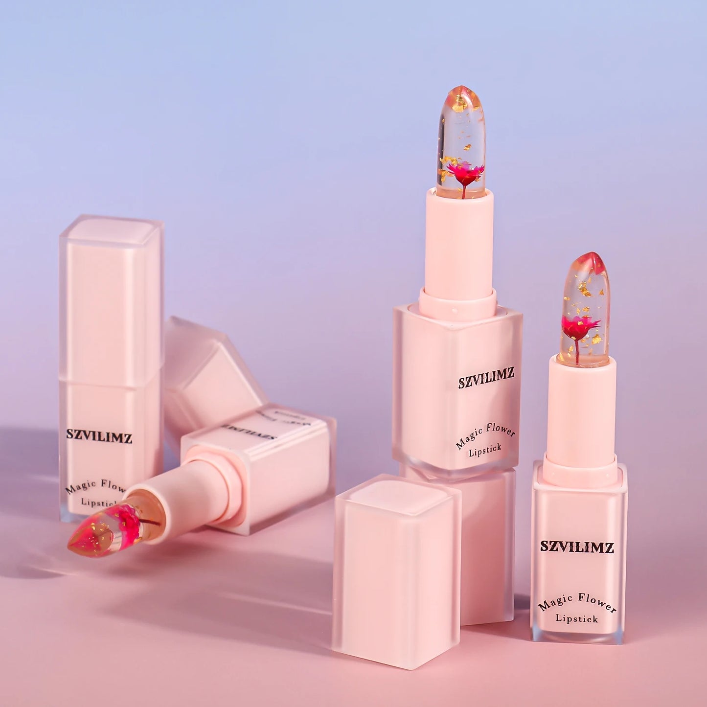 Clear Transparent Hydrating Flower Lipstick Color Changing Lipstick OEM Private Label Flower Jelly Lipstick