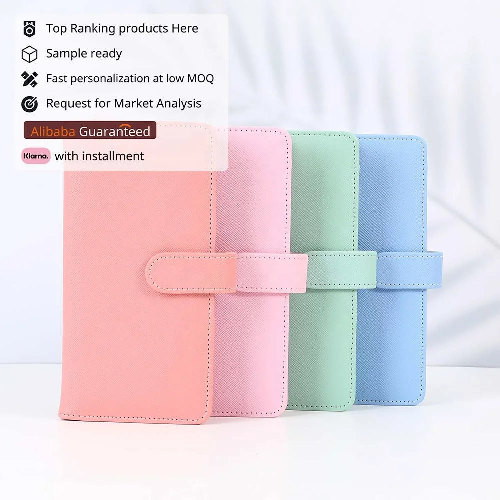 Dusty Pink Black Peach Blue Teal Saffiano Print Vegan Leather Compact SLIM Ring-less Folder for Cheques Passports & Notes
