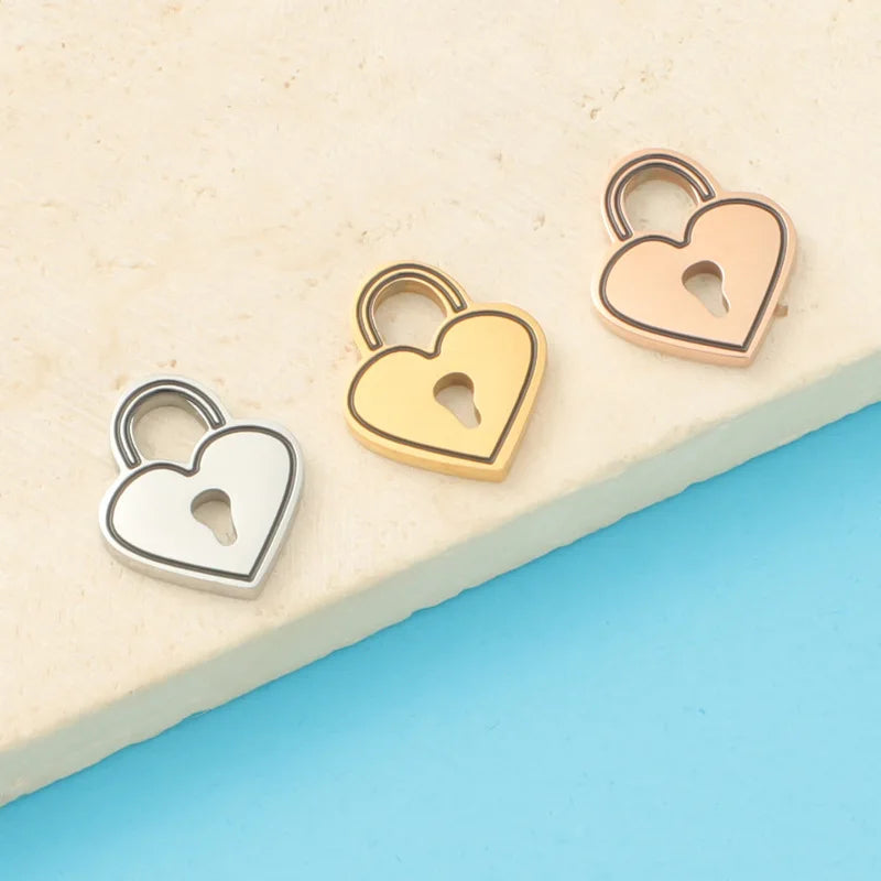 Fashion Design Charm Stainless Steel Jewelry Gold Plated Heart Pendants Couple Love Small Lock Pendant