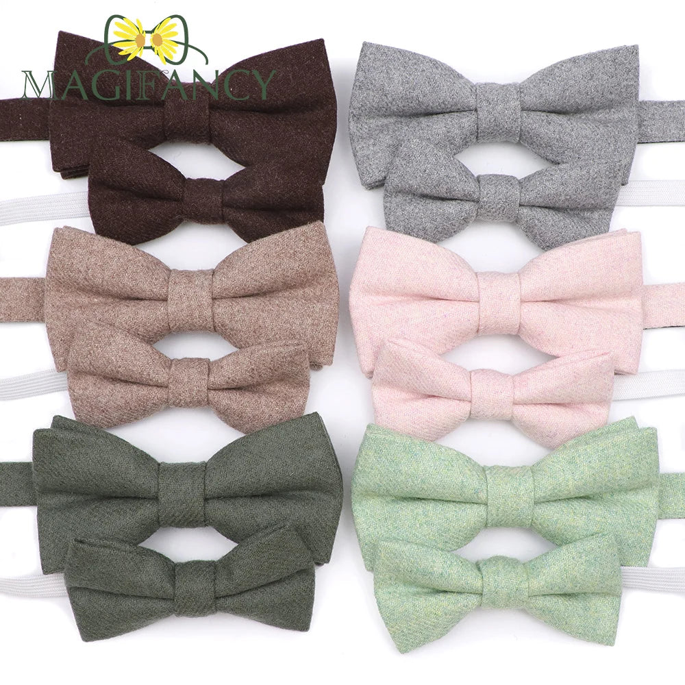 Classic Parent-Child Wool Cashmere Bowtie Sets Kids Pet Men Family Butterfly Party Dinner Wedding Suit Bow Tie Gift Accessory