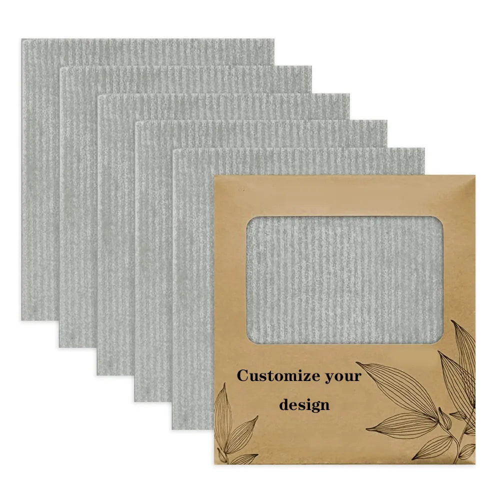 Custom Printed Grey Blank Reusable Swedish Dish Cloth Biodegradable Organic Swedish Dishcloths Cellulose Sponge Cloths
