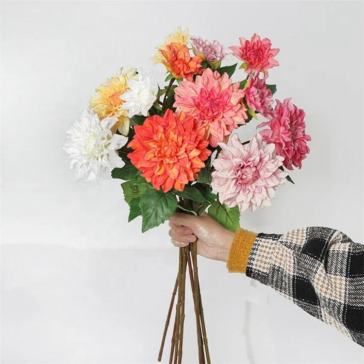 2 Heads Large Head Artificial Silk Latex Real Touch White Pink Dahlia Flower for Wedding Home Party Table Decoration