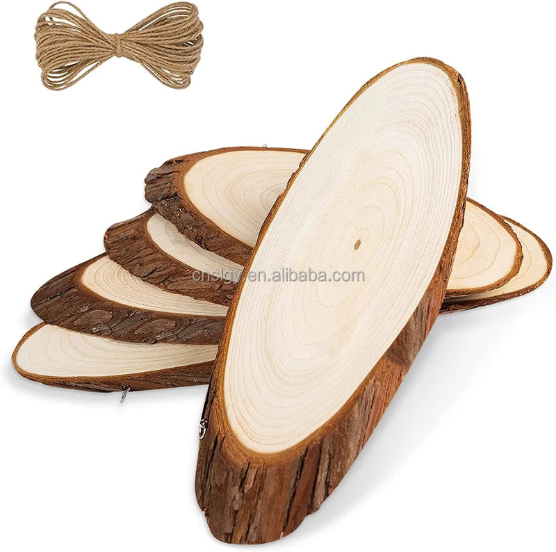 SEN LIANG Natural Polished Handmade Wood Slices Bark Custom Size for Oval Shaped Sign Decorations Painting DIY Christmas 100p