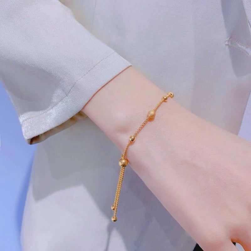 Cross-border New Frosted Bead Bracelet Stainless Steel 18K Gold Plated Bracelet Simple Temperament Adjustable Bracelet