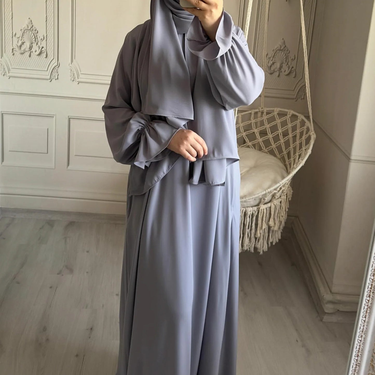 Women's Traditional Muslim Solid Color Abaya Small Trumpet Sleeves Robe Daily Prayer Wearing Dress Spring New Style