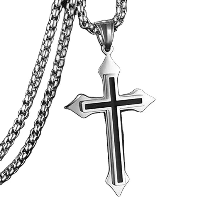 Wholesale Good Quality Silver Plated Man Stainless Steel Cross Pendant Necklace