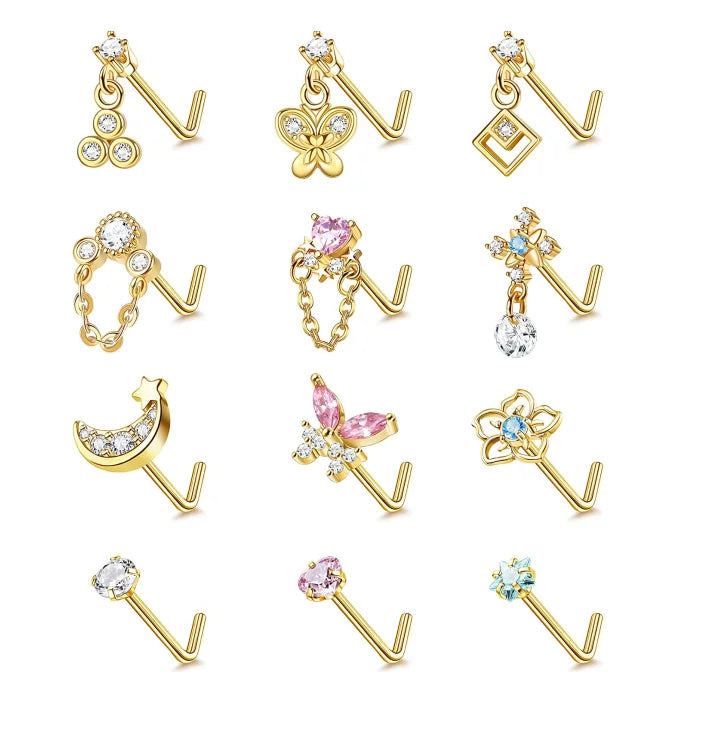 Gab butterfly Surgical Steel Nose Piercing Nose Ring Stainless Steel Nose Studs Hoop for Women Wholesale Body Piercing Jewelr