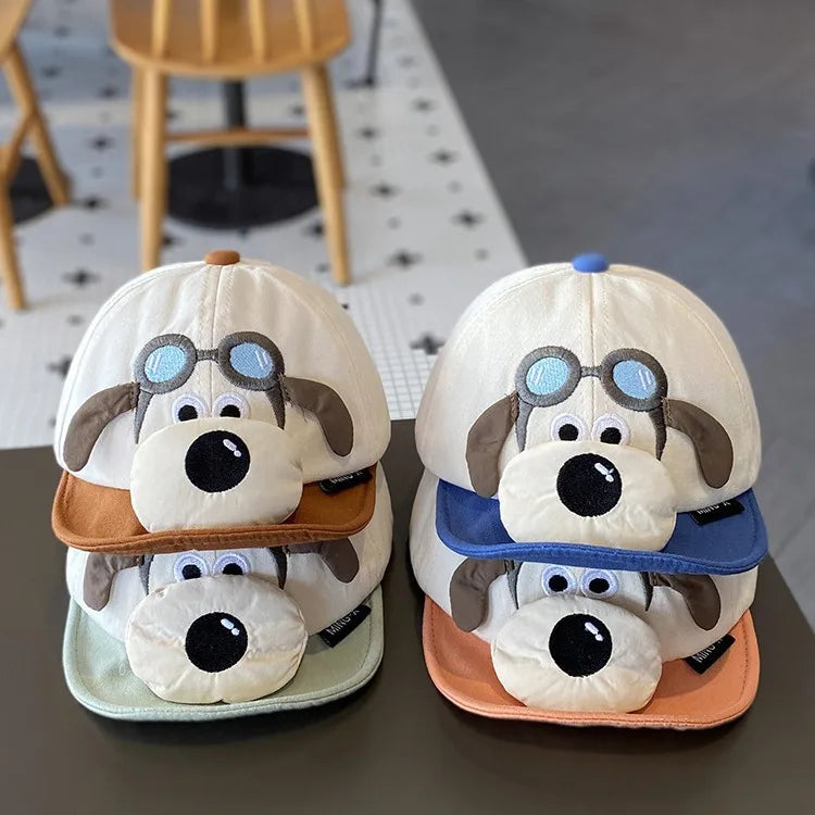 New Style Spring Soft Brim Baseball Cap With Cute Dog Pattern Decorative Sports Cap for 3-18 Months Babies