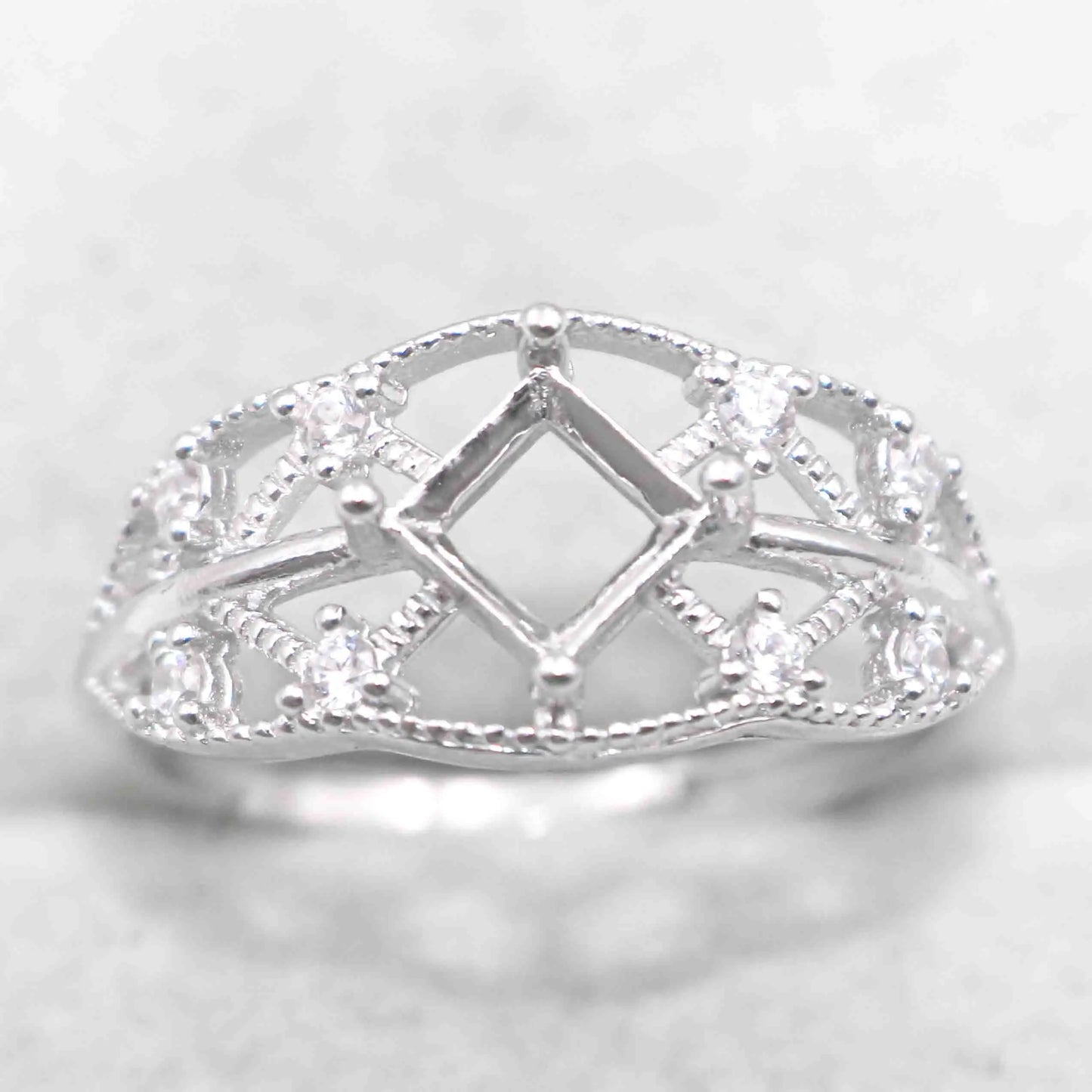 Sterling Silver 5*5mm Semi Mount Ring Square Shape Empty Frame Blank Claws Setting S925 Base Without Center Stone for Inlay D