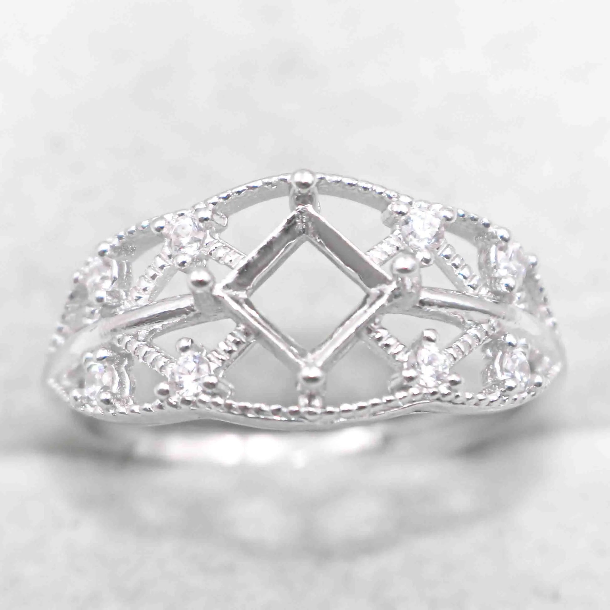 Sterling Silver 5*5mm Semi Mount Ring Square Shape Empty Frame Blank Claws Setting S925 Base Without Center Stone for Inlay D